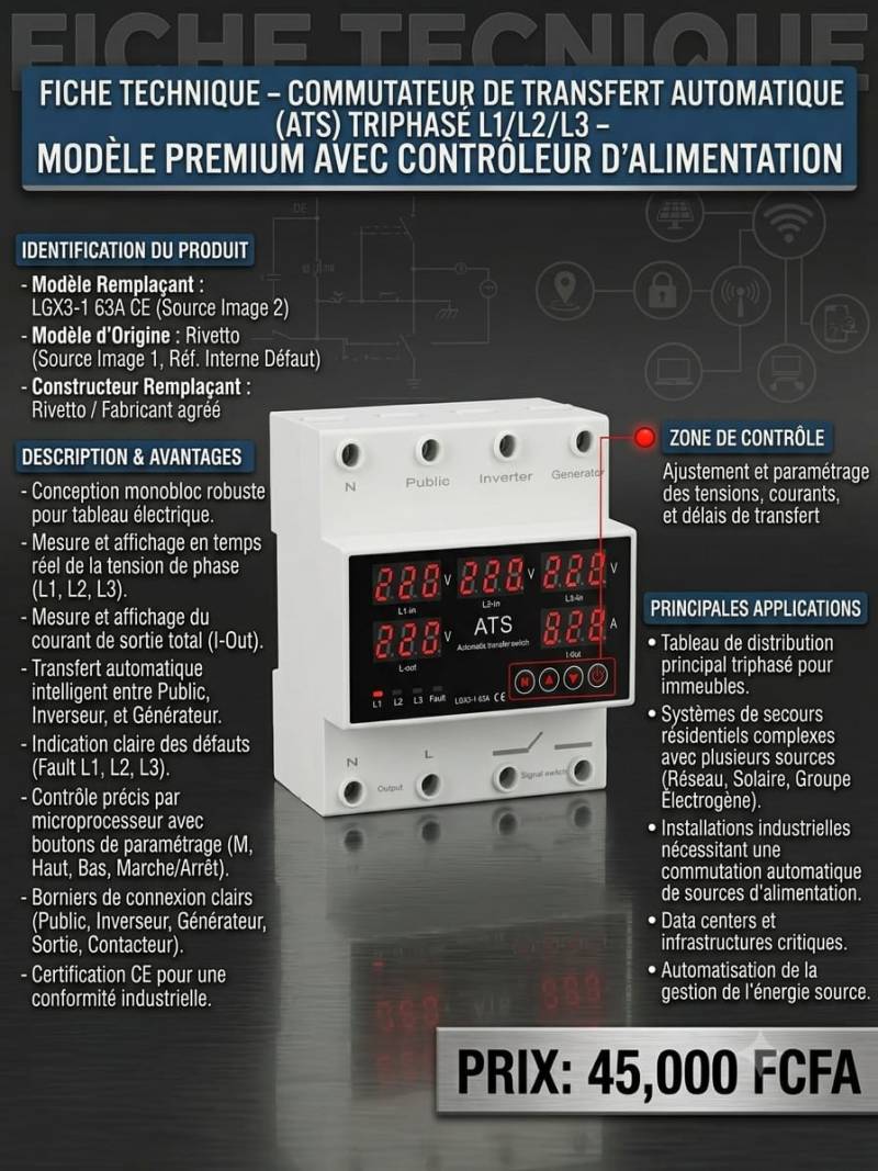 COMMUTATEUR DE TRANSFERT AUTOMATIQUE (ATS) TRIPHASE L1/L2/L3